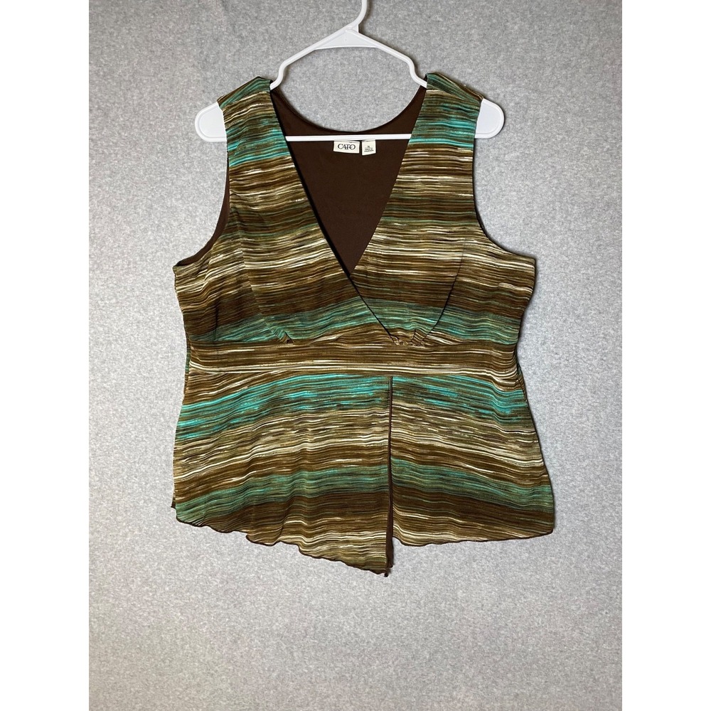 Cato Babydoll Top Womens XL Abstract Stripe Asymmetrical Hem Tank V Neck Y2K